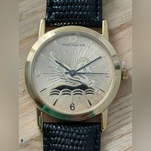 Wittnauer Longines Pegasus New NOS Vintage Watch
IOB Gold Dial Leather Strap